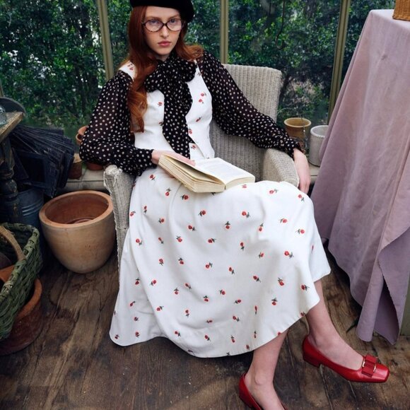 For Love And Lemons Talia Rosebud Embroidered A-Line Midi Skirt - Picture 2 of 11